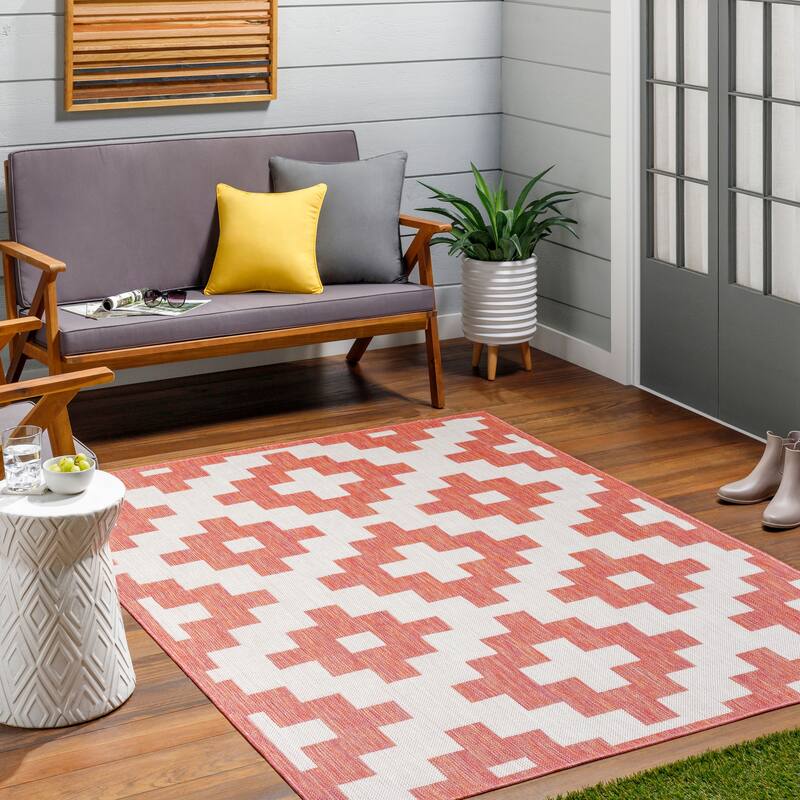Livabliss Davachi Indoor/ Outdoor Transitional Area Rug - 5'3" x 7' - Brick Red