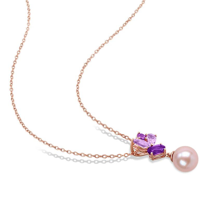 Miadora Sterling Silver Gemstone and Cultured Freshwater Pearl Necklace and Earrings Set