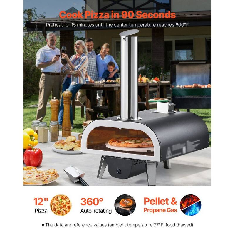 Portable Wood and Propane Pizza Oven with Built-In Thermometer for Outdoor Cooking - 29.1 x 15.4 x 26.2 in