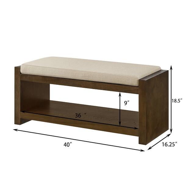 dimension image slide 0 of 4, 40"Accent Bench with Lower Shelf Shoe Rack, Padded Seating Bench, Modern Compact Bed End Bench with Storage, Removable Cushion