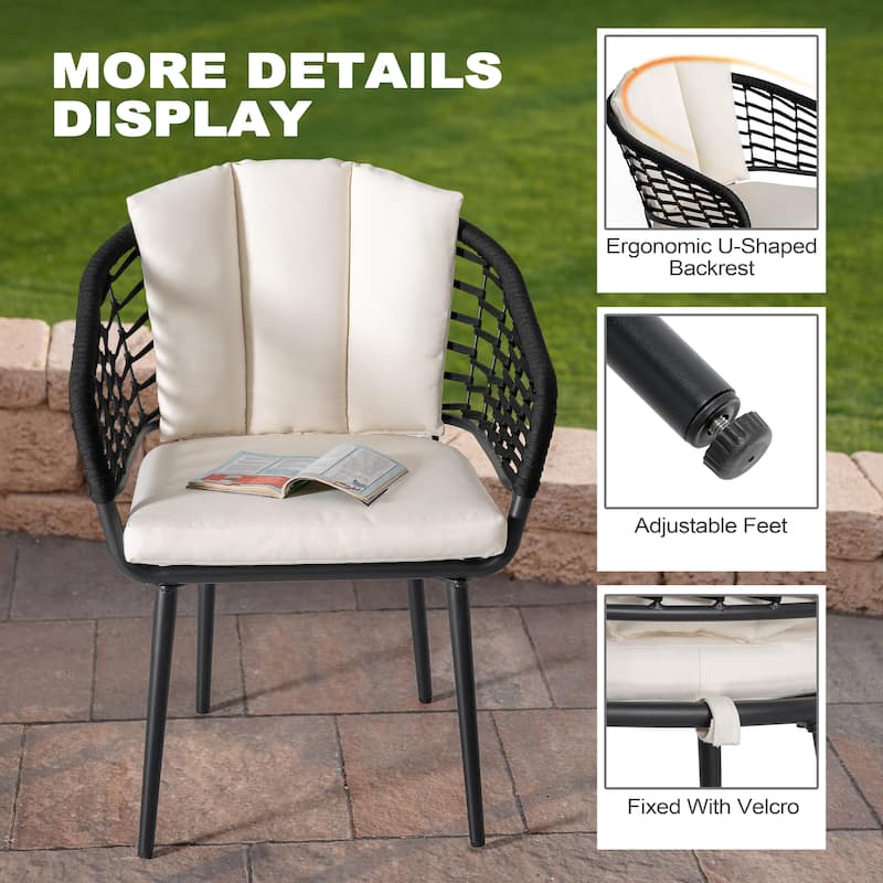 Outdoor Patio Woven Rope Aluminum Chairs with 1.97" Thick Cushions, Beige