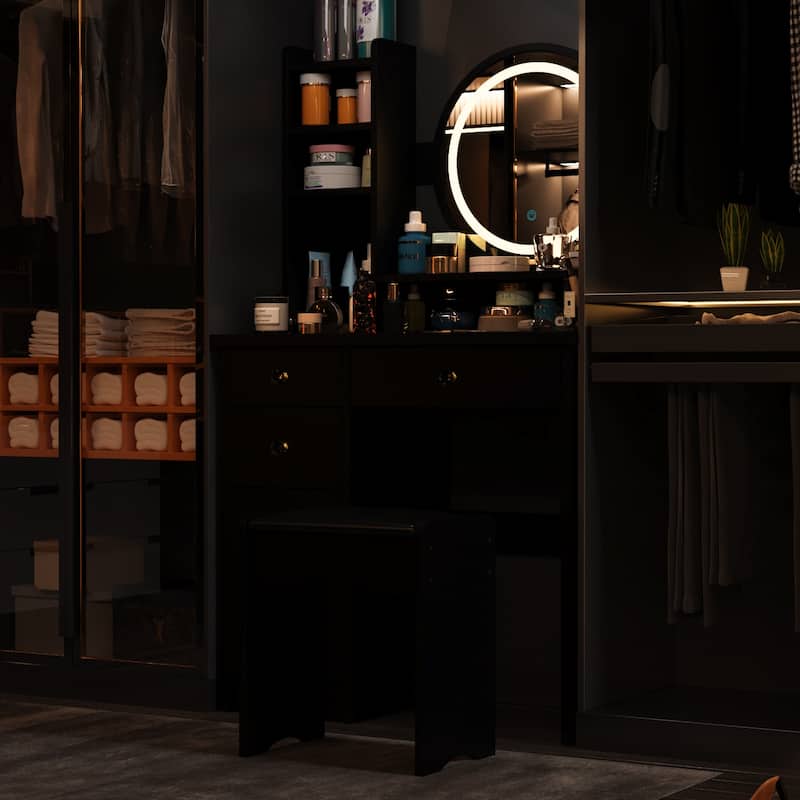 5-Drawers Makeup Vanity Table Set with Lighted Mirror (PINK/BLACK) - 52"H