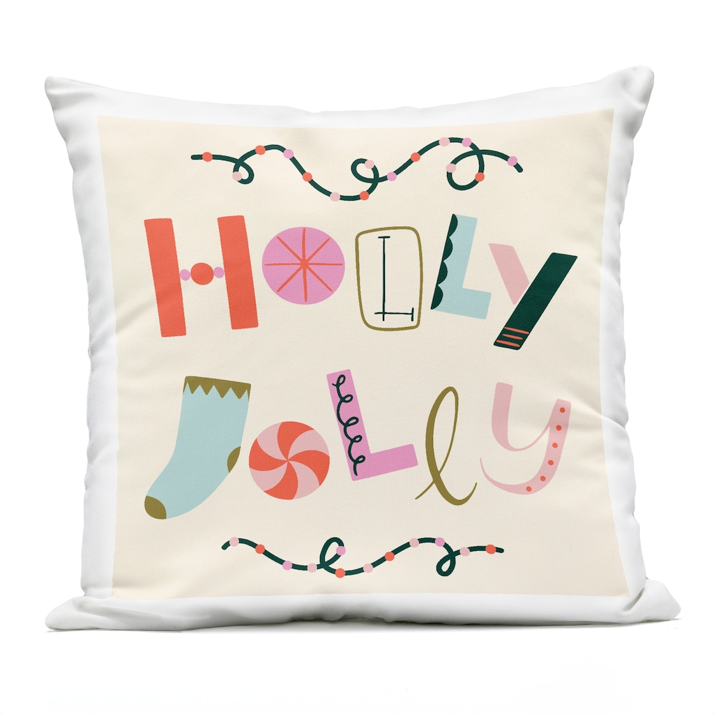 Stupell Holly Jolly Eclectic Holiday Printed Outdoor Throw Pillow Design by Sazerelli Designs