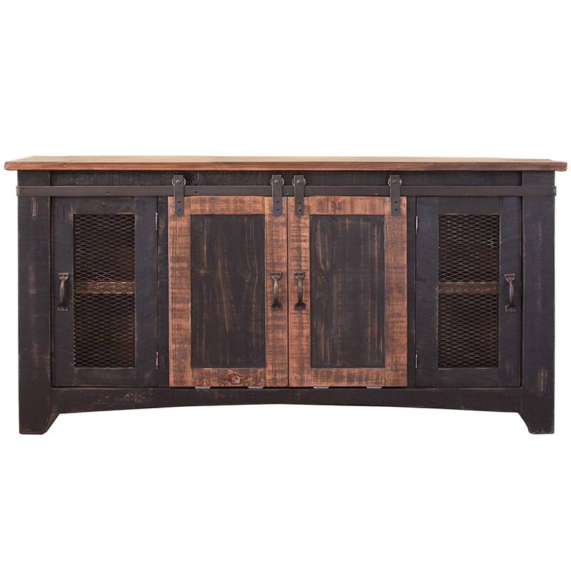 HomeRoots 60" Black Solid Wood Cabinet Enclosed Storage Distressed TV Stand - 59.75' X '34.75' X '19