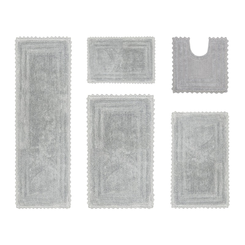 Better Trends Bath Rugs Set 100% Cotton Soft & Water Absorbent Tufted Bathroom Rug for Shower, Sink Bath Mats Lilly Crochet - 5 PC Set 17"x24"|20"x20"|21"x34"|24"x40"|20"x60" - Gray