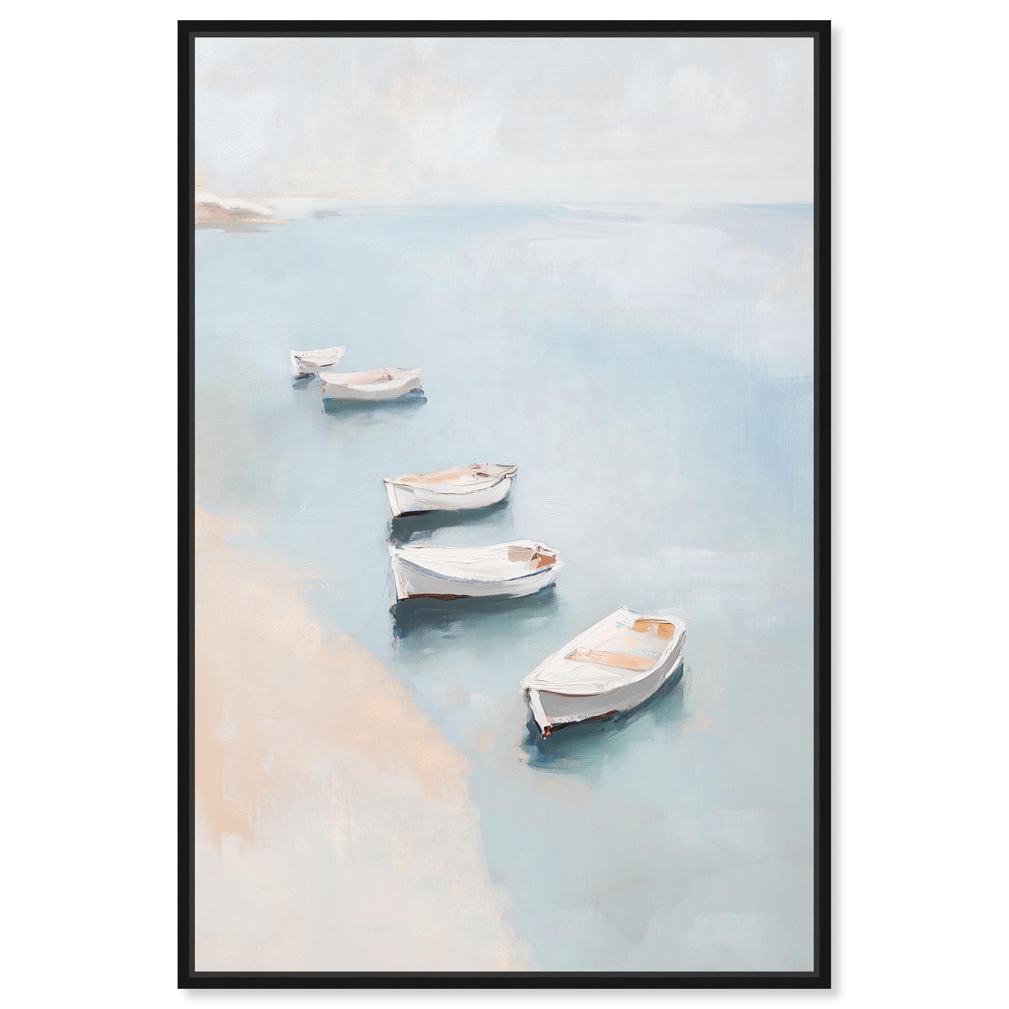 Misty Boats II Classic Coastal Art Framed Canvas Print by Art Remedy
