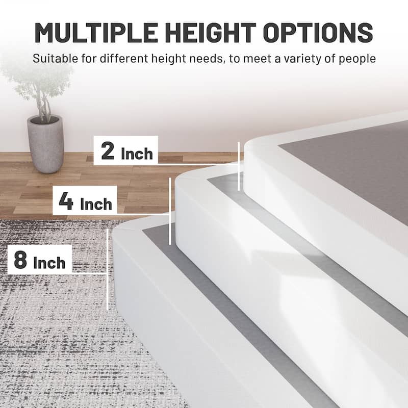 Box Spring Bed Base, 2" Wood Foundation, Quiet Noise Free, 2-Pieces Under Mattress-Support Box Spring, Fully Assembled, White