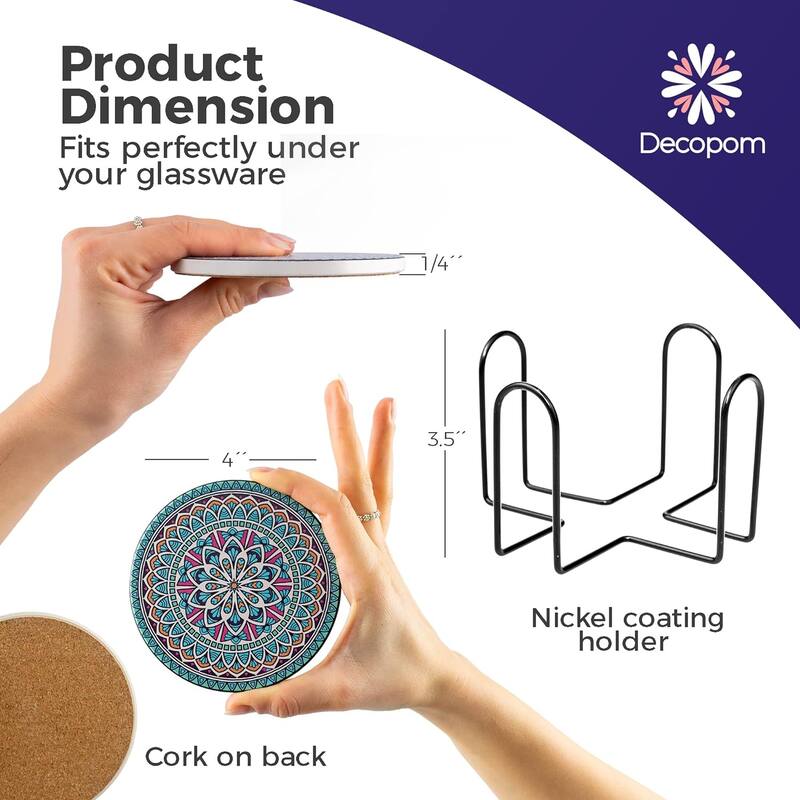 Drink Coasters with Holder 8 Set Ceramic Boho Coaster Bed Bath