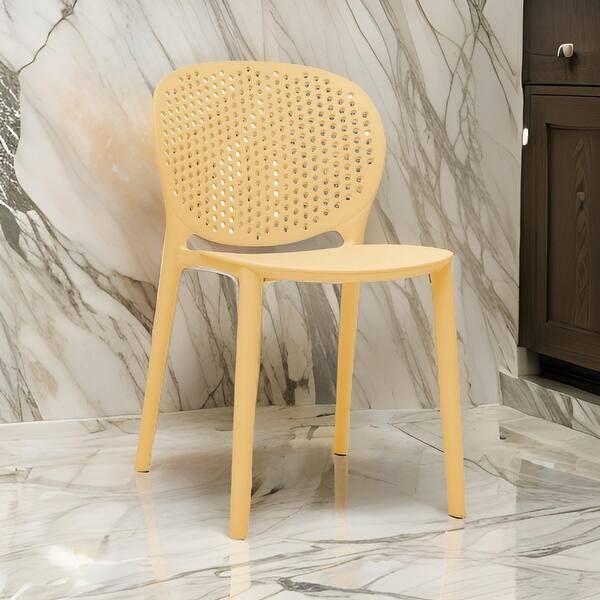 slide 2 of 6, Gyna 14 Inch Kids Side Chair, Round Dotted Backrest, Set of 4, Armless, Yellow