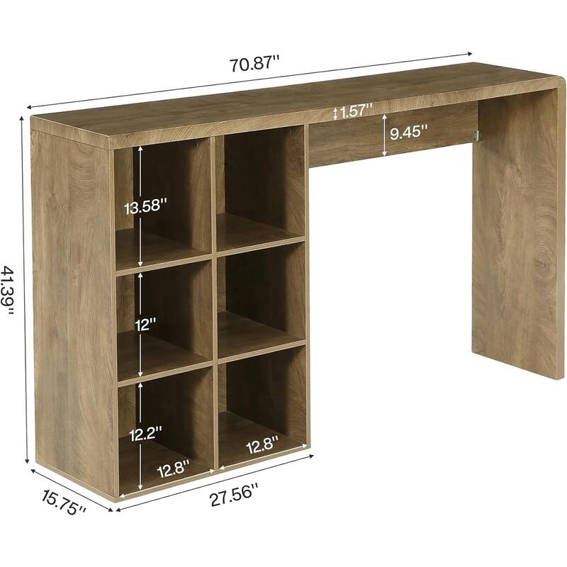 70.9-Inch Bar Table with 6 Cubbies Storage, Narrow Long Counter Height Pub Table - 70.87" L x 15.75" W x 41.34" H