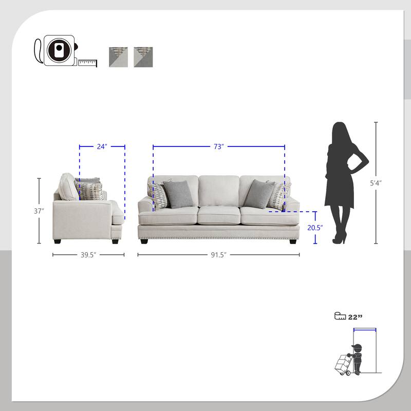 Pombal 3-Piece Chenille Living Room Sofa Set