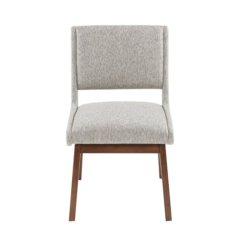 Roomfitters Dining Side Chair (Set of 2), Mid-Century Modern Upholstered Seating with Solid Pecan Wood Legs, Light Gray