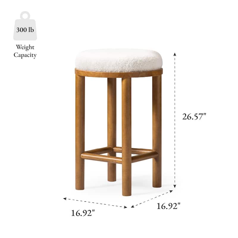 Maven Lane Clara Kitchen Stool In Aged Natural with Boucle Fabric
