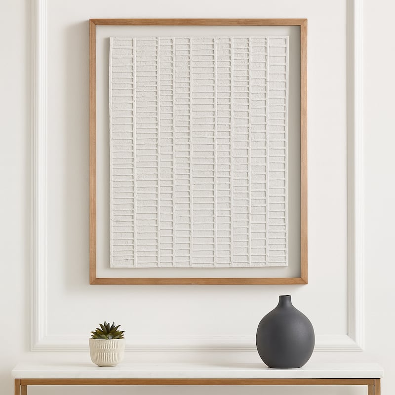 Paper Mache Wooden Frame Glass Wall Art - Ivory, 37x48 in.