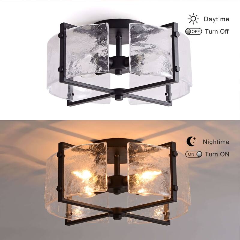 Laia 4-Light Metal Frame Textured Glass Panels Flush Mount