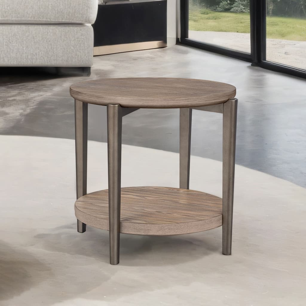 Furniture of America Tayen Modern Natural Round 1-Shelf End Table