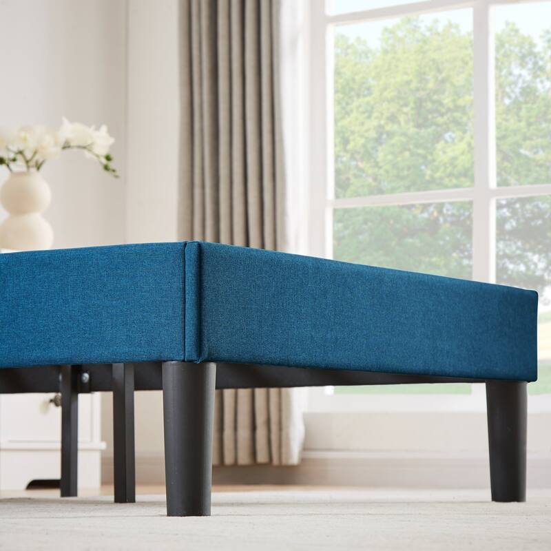 VECELO Modern Upholstered Platform Bed with Adjustable Headboard, Dark Blue/ White/ Grey/ Beige Bed Frames