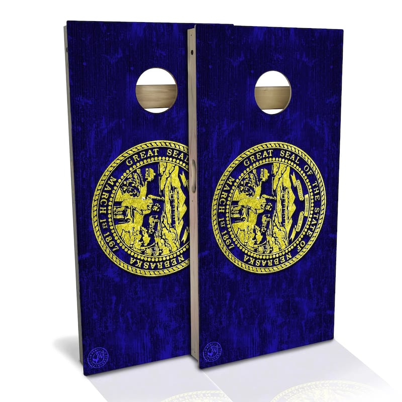 Nebraska Flag Outdoor Cornhole Board Set - Backyard 2x4 - Include Case + Hole Lights
