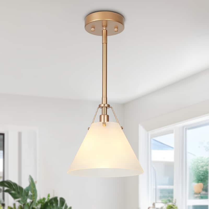 Modern Farmhouse Mini 1-light Kitchen Islands Pendant Light with Cone Frosted Glass Shade - D 7.9'' x H 70.9''