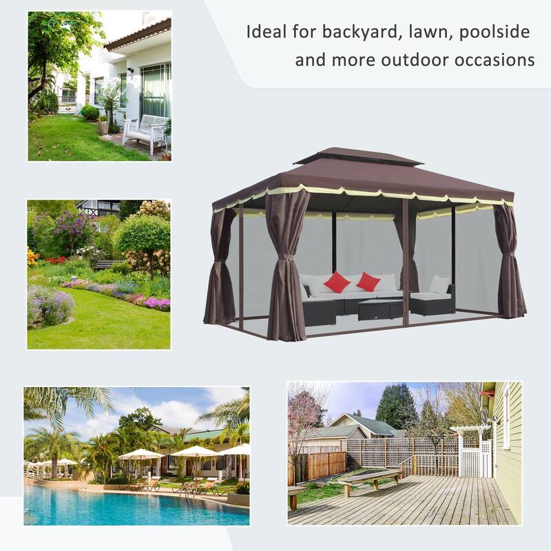 Outsunny 9.5' x 13 Patio Gazebo, Aluminum Frame for Outdoor, Coffee