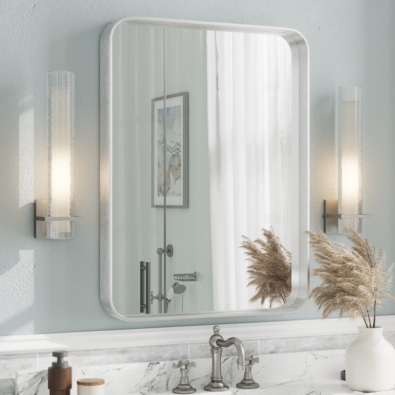 Aluminum Alloy Framed French Cleat Mounted Tempered Glass Wall Vanity Mirror - 32" x 24" - Silver