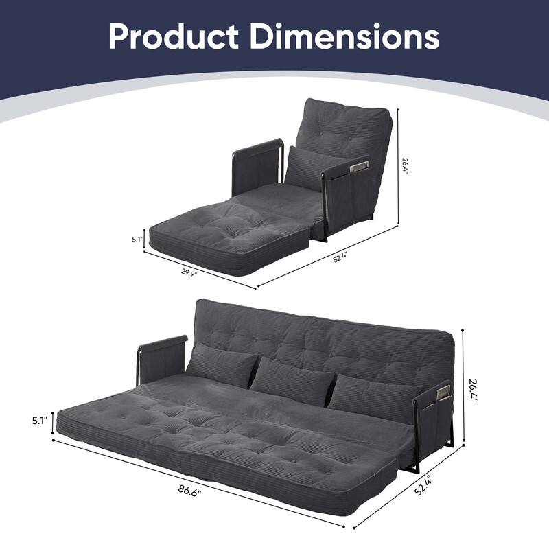 Mixoy Muti-Functional Folding Floor Sofa Bed,Lazy Sofa with Pillows,6 Position Adjustable Backrest-2+1