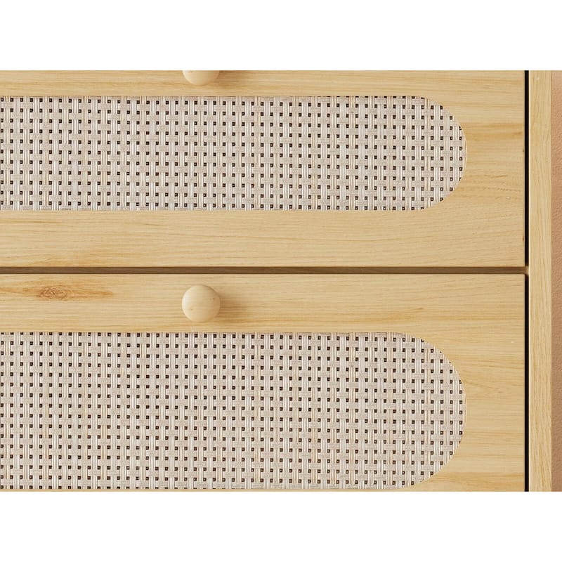 Rattan Drawer Dresser, 3 Wood Drawers Storage Cabinet Dresser for Bedroom, Living Room,Hallway
