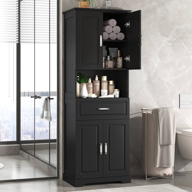 Tall Bathroom Storage Cabinet Office Cabinet with Doors and Adjustable Shelves, Bookcase with Anti-Tip Design