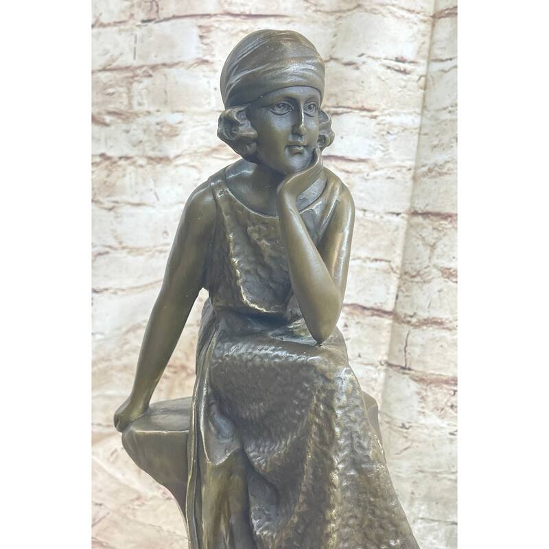 Art Deco Flapper Girl Fashion Model Bronze Metal Statue Sculpture Figurative Art