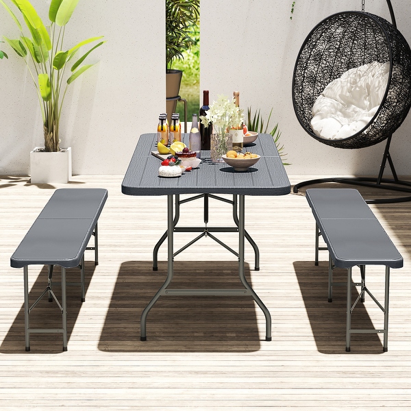 6-Foot Folding Table with Durable HDPE Wood Grain Surface, Safe