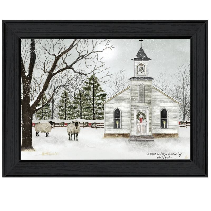 TrendyDecor4U Farmhouse "I Heard the Bells on Christmas" Framed Print Wall Art by Billy Jacobs - White, Black