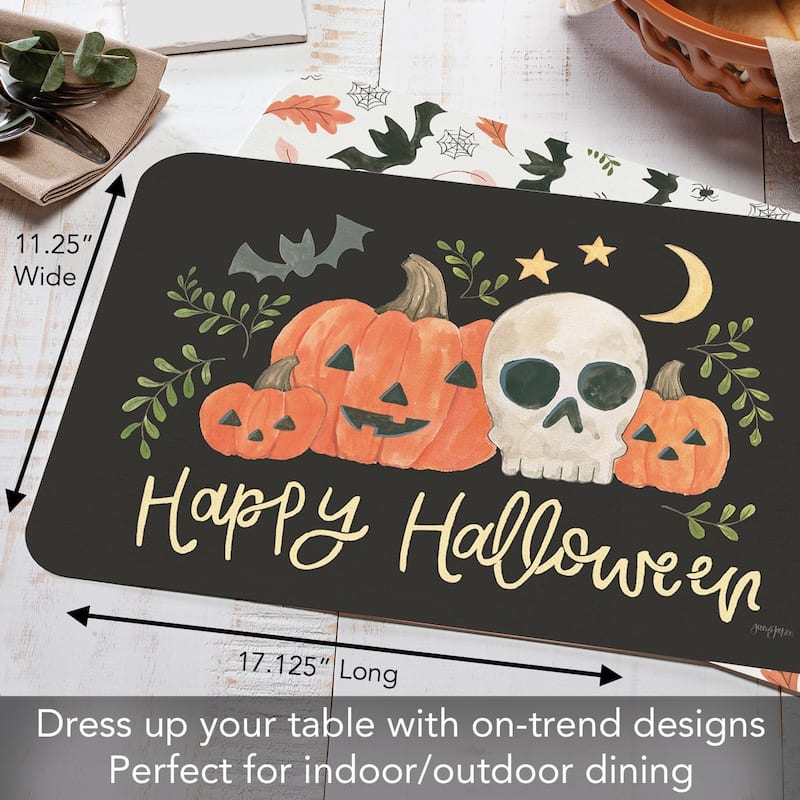Spooky Season 4 Pack Reversible Easy Care Flexible Plastic Placemats Made in The USA BPA Free Easily Wipes Clean - multi