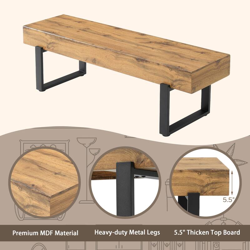 Roomfitters 59" Wood Bench, Modern Farmhouse Entryway Bench with Metal Legs, Bedroom End Seating, Kitchen Dining Bench