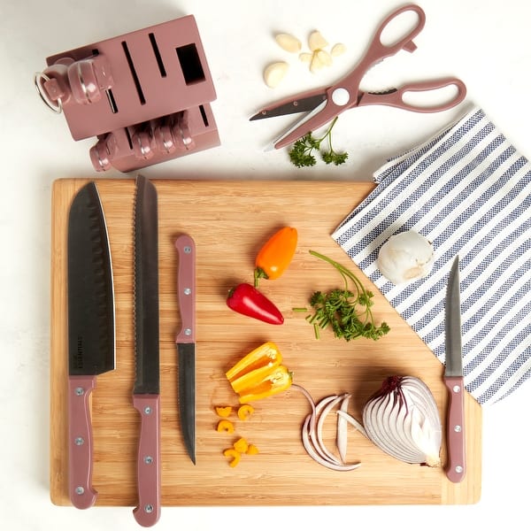 Basic Essentials 12-Piece Stainless Steel Kitchen Knife Set With Wood Block