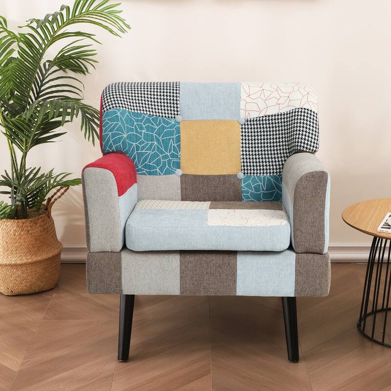 Characteristic Corner Chair Club Chair Lounge Chair, Fabric Upholstered Chair Comfort Seating with Flared Arms