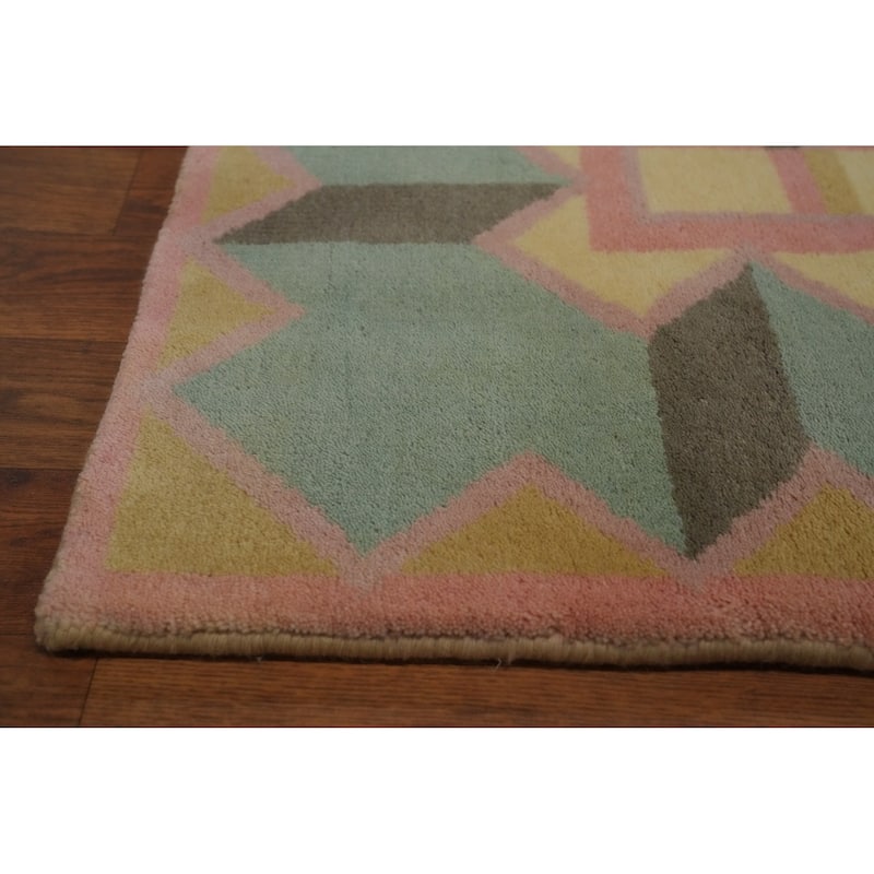 Hand-knotted Tribal Wool Yellow Geometric Oriental Area Rug - 8' 10'' X 5' 10''