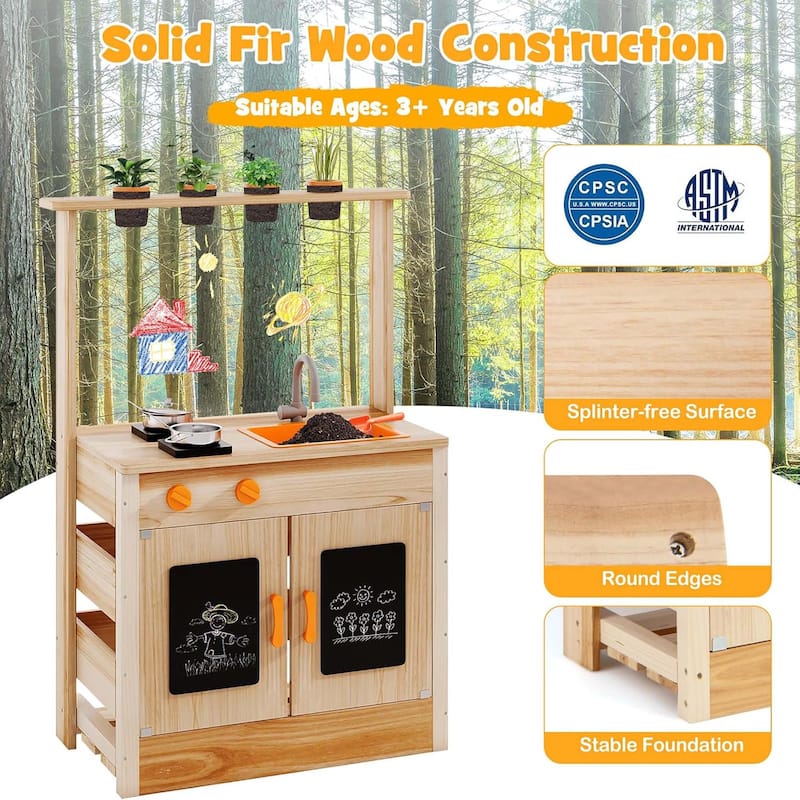 Mud Kitchen Fir Wood Outdoor Play Kitchen Toy for Toddlers