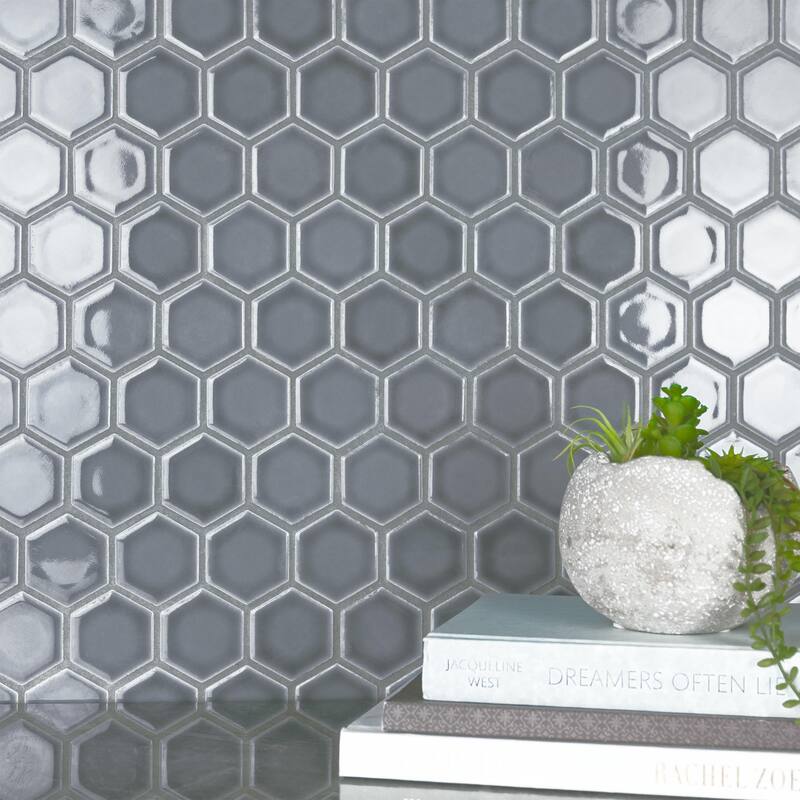 Merola Tile Hudson Due 2" Hex Imperial Grey 10-7/8" x 12-5/8" Porcelain Mosaic Floor and Wall Tile