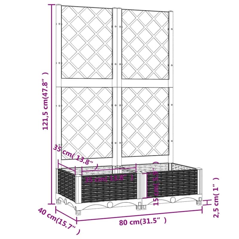 vidaXL Garden Planter with Trellis Plant Pot Flower Box Raised Bed Outdoor PP