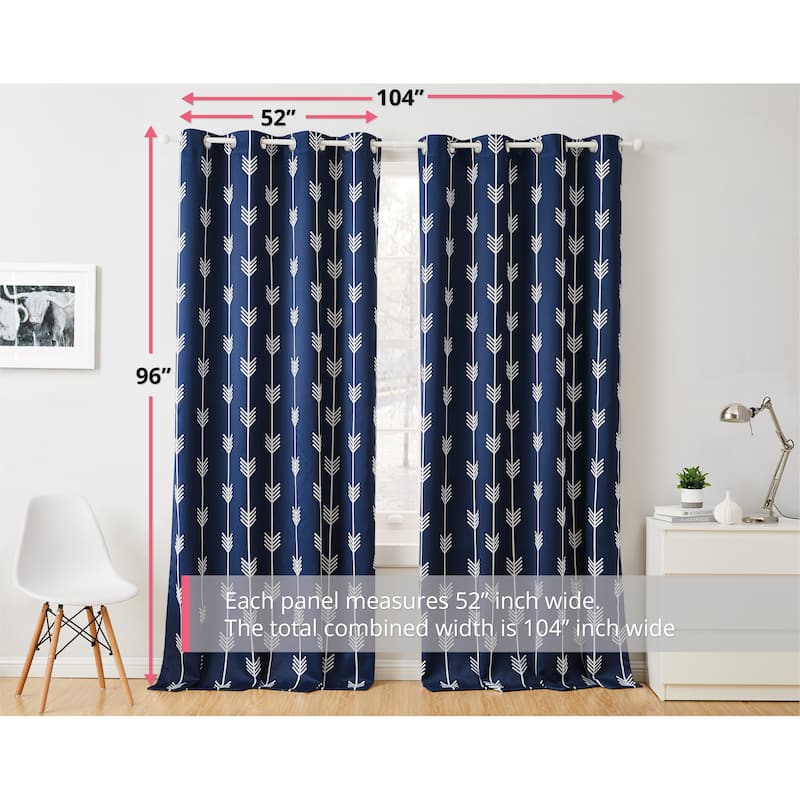 HLC.me Arrow Thermal Room Darkening Blackout Energy Efficient Window Curtain Grommet Panels - Set of 2