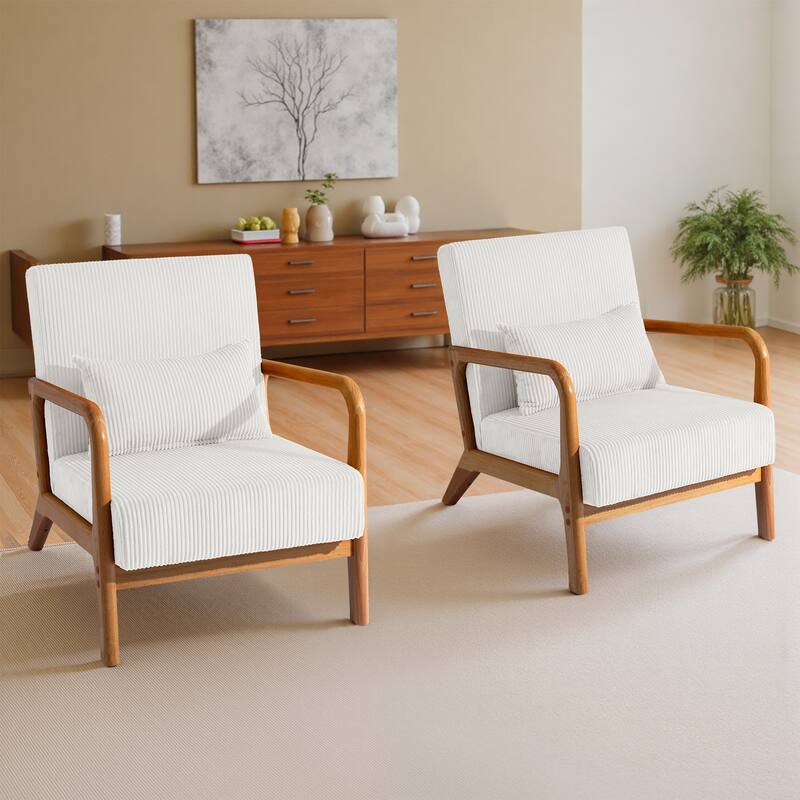 Modern Upholstered Accent Chair with Wood Legs Set of 2