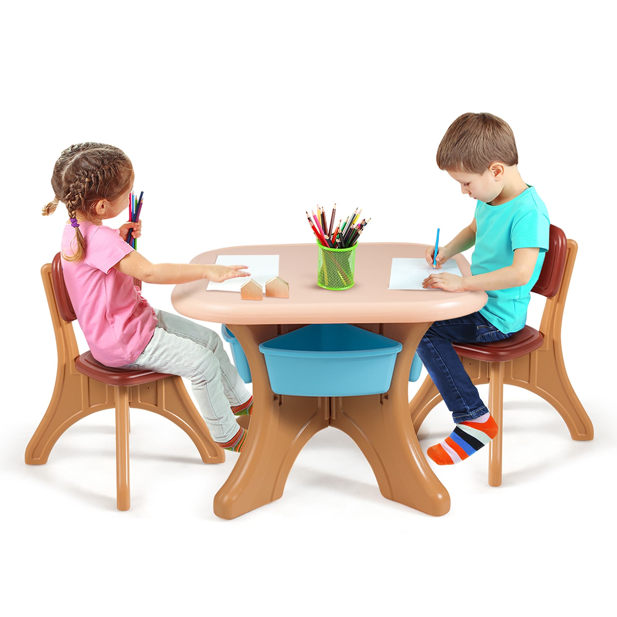 Kids Table and 18 Chair Set Children Activity Art Table Set ...