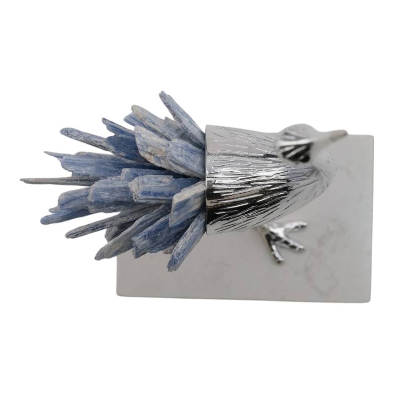 Abstract Metal and Stone Crane Sculpture Crystal Accent on Sturdy Base - 5.25" x 3.25" x 13.75"