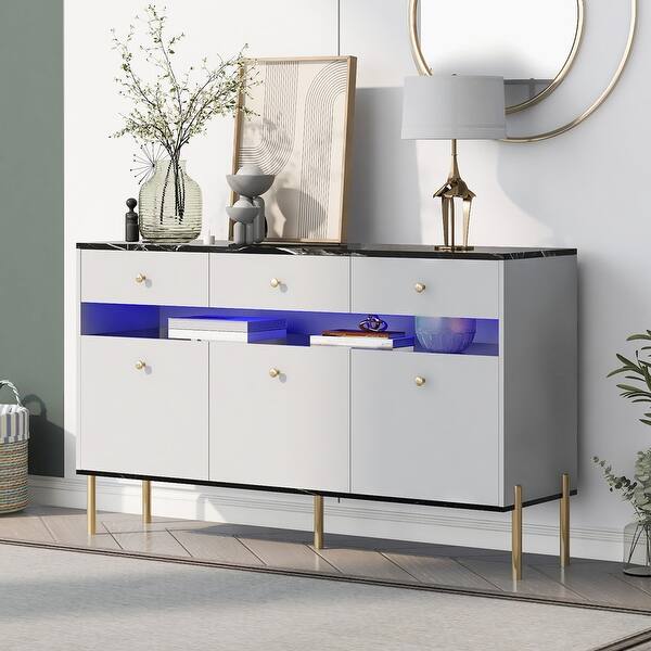 Modern Dresser with LED Lights &Marble Top Panel,Storage Cabinet, Grey -  Bed Bath & Beyond - 36916802