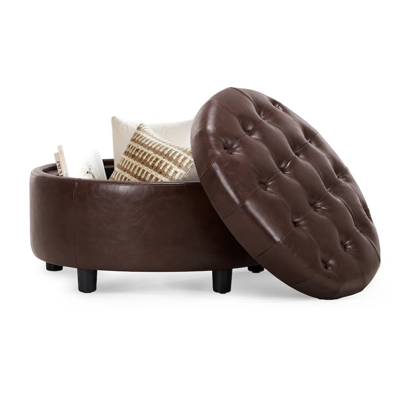 RENEWLINE Fabric Storage Ottoman with Tray Lid - Footrest & Hidden Storage for Living Room​