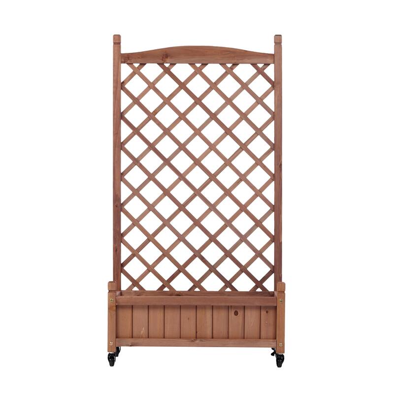 Set of 2 Portable Wood Planter Garden Bed with Wheels Drainage Trellis