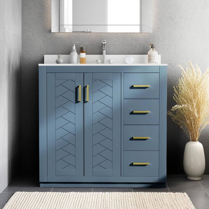 36'' Freestanding Bathroom Vanity with Sink, Solid Wood Frame, 3 Drawers