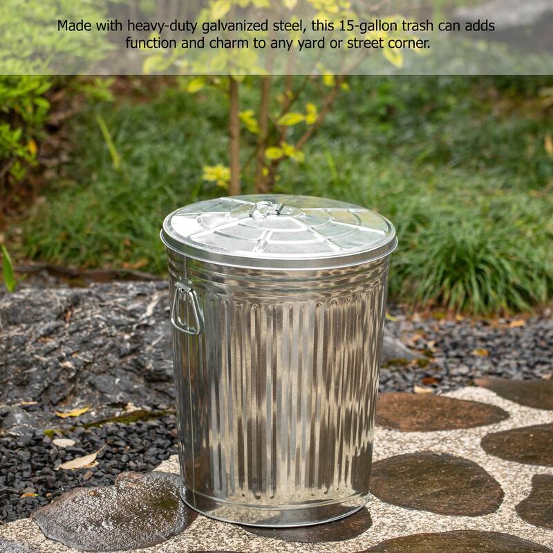 Round Galvanized Steel, Trash Can with Lid - Durable Metal Bucket for Backyard, Lawn, Garden and Yard Use