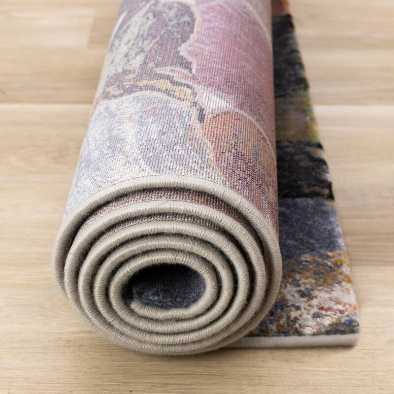 Amelia Collection - Dense Cream Pink Purple Floral Area Rug