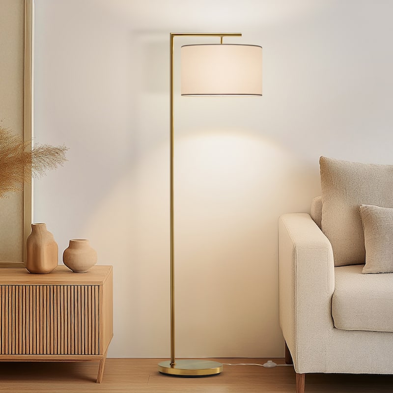 Brightech Montage Modern 60 in. Modern LED Super Bright Floor Lamp with White Fabric Drum Shade